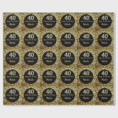 Happy 40th Birthday Black en Gold Glitter Cadeaupapier (Vlak)