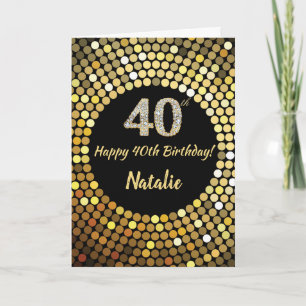 Happy 40th Birthday Black en Gold Glitter Kaart