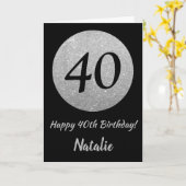 Happy 40th Birthday Black en Silver Glitter Card Kaart (Gele Bloem)