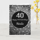 Happy 40th Birthday Black en Silver Glitter Card Kaart (Gele Bloem)