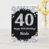 Happy 40th Birthday Black en Silver Glitter Card Kaart (Gele Bloem)