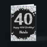 Happy 40th Birthday Black en Silver Glitter Card Kaart<br><div class="desc">Happy 40th Birthday Black en Silver Glitter Card met persoonlijke naam. Voor verdere aanpassing,  te klikken gelieve de knoop "van de Aanpassing het"en ons ontwerphulpmiddel te gebruiken om deze sjabloon te wijzigen.</div>