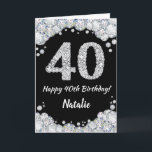 Happy 40th Birthday Black en Silver Glitter Card Kaart<br><div class="desc">Happy 40th Birthday Black en Silver Glitter Card met persoonlijke naam. Voor verdere aanpassing,  te klikken gelieve de knoop "van de Aanpassing het"en ons ontwerphulpmiddel te gebruiken om deze sjabloon te wijzigen.</div>