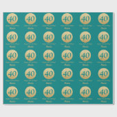 Happy 40th Birthday Blauwgroen en Gold Glitter Cadeaupapier (Vlak)