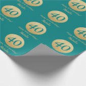 Happy 40th Birthday Blauwgroen en Gold Glitter Cadeaupapier (Hoek)