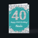 Happy 40th Birthday Blauwgroen en Silver Glitter C Kaart<br><div class="desc">Happy 40th Birthday Blauwgroen Turquoise Aqua en Silver Glitter Card met persoonlijke naam. Voor verdere aanpassing,  te klikken gelieve de knoop "van de Aanpassing het"en ons ontwerphulpmiddel te gebruiken om deze sjabloon te wijzigen.</div>