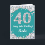 Happy 40th Birthday Blauwgroen en Silver Glitter C Kaart<br><div class="desc">Happy 40th Birthday Blauwgroen Turquoise Aqua en Silver Glitter Card met persoonlijke naam. Voor verdere aanpassing,  te klikken gelieve de knoop "van de Aanpassing het"en ons ontwerphulpmiddel te gebruiken om deze sjabloon te wijzigen.</div>