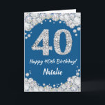 Happy 40th Birthday Blue en Silver Glitter Card Kaart<br><div class="desc">Happy 40th Birthday Blue en Silver Glitter Card met persoonlijke naam. Voor verdere aanpassing,  te klikken gelieve de knoop "van de Aanpassing het"en ons ontwerphulpmiddel te gebruiken om deze sjabloon te wijzigen.</div>