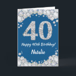 Happy 40th Birthday Blue en Silver Glitter Card Kaart<br><div class="desc">Happy 40th Birthday Blue en Silver Glitter Card met persoonlijke naam. Voor verdere aanpassing,  te klikken gelieve de knoop "van de Aanpassing het"en ons ontwerphulpmiddel te gebruiken om deze sjabloon te wijzigen.</div>