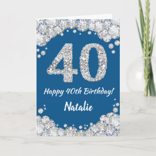 Happy 40th Birthday Blue en Silver Glitter Card Kaart