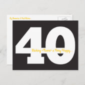 Happy 40th Birthday Briefkaarten - Zwart en Geel (Voorkant / Achterkant)