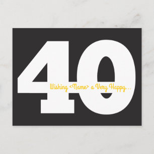 Happy 40th Birthday Briefkaarten - zwart en geel