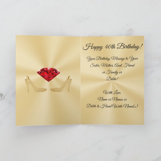 Happy 40th Birthday Card voor haar in 3 grootten Kaart (Binnen)