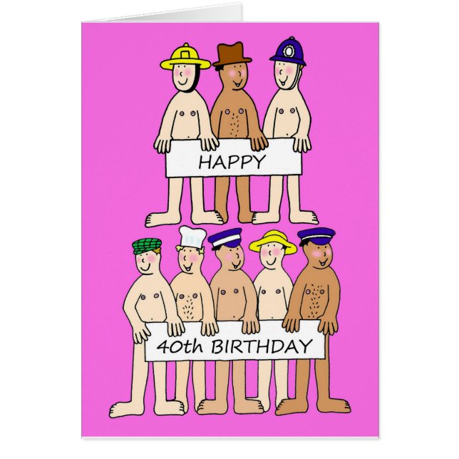 Happy 40th Birthday Cartoon Mannen met banners (Voorkant)