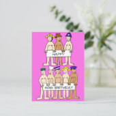 Happy 40th Birthday Cartoon Mannen met banners Briefkaart (Staand voorkant)