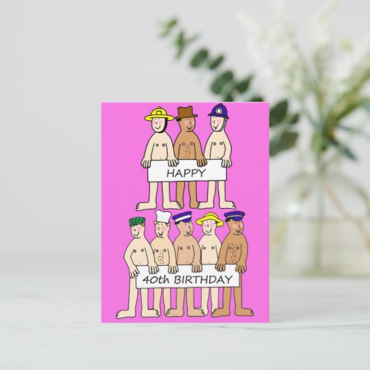 Happy 40th Birthday Cartoon Mannen met banners Briefkaart (Staand voorkant)