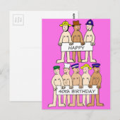 Happy 40th Birthday Cartoon Mannen met banners Briefkaart (Voorkant / Achterkant)