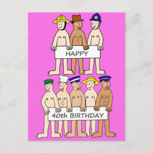 Happy 40th Birthday Cartoon Mannen met banners Briefkaart