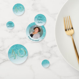 Happy 40th Birthday Chic Blauwgroen Blue Glitter Confetti