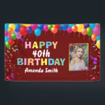 Happy 40th Birthday Colorful Balloons Burgundy Red Spandoek<br><div class="desc">Happy 40th Birthday Colorful Balloons Confetti Burgundy Red Photo Banner. For further customization,  please click the "Customize it" button and use our design tool to modify this template.</div>