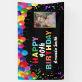 Happy 40th Birthday Colorful Balloons Confetti Spandoek (Verticaal)