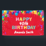 Happy 40th Birthday Colorful Balloons Red Spandoek<br><div class="desc">Fijne 40ste verjaardag kleurrijke ballonnen Confetti Red Banner. Voor verdere aanpassing,  te klikken gelieve de knoop "van de Aanpassing het"en ons ontwerphulpmiddel te gebruiken om deze sjabloon te wijzigen.</div>