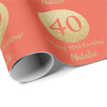 Happy 40th Birthday Coral Oranje en Gold Glitter Cadeaupapier<br><div class="desc">Fijne 40e Birthday Coral Oranje en Gold Glitter Wrapping Paper met persoonlijke naam. Voor verdere aanpassing,  te klikken gelieve de knoop "van de Aanpassing het"en ons ontwerphulpmiddel te gebruiken om deze sjabloon te wijzigen.</div>