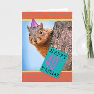 Happy 40th Birthday Cute Squirrel in Party Pet Feestdagen Kaart