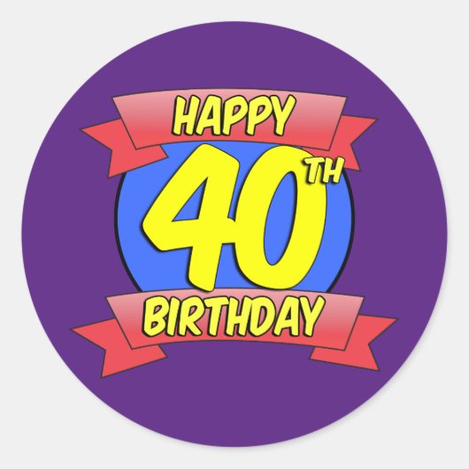 Happy 40th Birthday Decor Ronde Sticker (Voorkant)