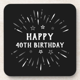 Happy 40th Birthday Fireworks Black White Grey Bier Onderzetter