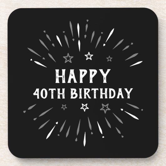 Happy 40th Birthday Fireworks Black White Grey Bier Onderzetter (Voorkant)