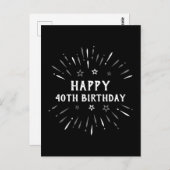 Happy 40th Birthday Fireworks Black White Grey Briefkaart (Voorkant / Achterkant)
