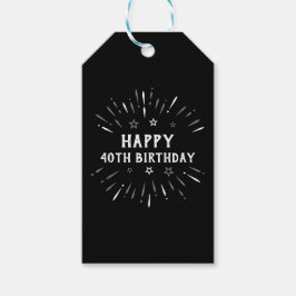 Happy 40th Birthday Fireworks Black White Grey Cadeaulabel