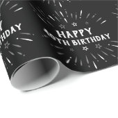Happy 40th Birthday Fireworks Black White Grey Cadeaupapier (Rol Hoek)