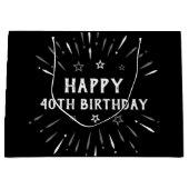 Happy 40th Birthday Fireworks Black White Grey Groot Cadeauzakje (Voorkant)