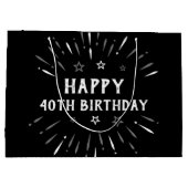 Happy 40th Birthday Fireworks Black White Grey Groot Cadeauzakje (Achterkant)