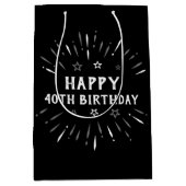 Happy 40th Birthday Fireworks Black White Grey Medium Cadeauzakje (Voorkant)