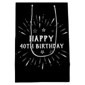 Happy 40th Birthday Fireworks Black White Grey Medium Cadeauzakje (Achterkant)