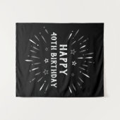 Happy 40th Birthday Fireworks Black White Grey Wandkleed (Voorkant (horizontaal))