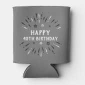 Happy 40th Birthday Fireworks Grey Black White Blikjeskoeler (Voorkant)