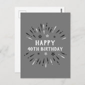 Happy 40th Birthday Fireworks Grey Black White Briefkaart (Voorkant / Achterkant)