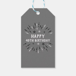 Happy 40th Birthday Fireworks Grey Black White Cadeaulabel