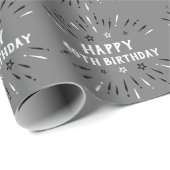 Happy 40th Birthday Fireworks Grey Black White Cadeaupapier (Rol Hoek)
