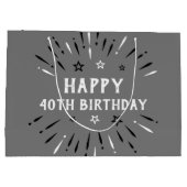 Happy 40th Birthday Fireworks Grey Black White Groot Cadeauzakje (Achterkant)