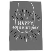 Happy 40th Birthday Fireworks Grey Black White Medium Cadeauzakje (Voorkant)