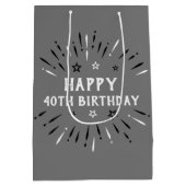 Happy 40th Birthday Fireworks Grey Black White Medium Cadeauzakje (Achterkant)