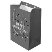 Happy 40th Birthday Fireworks Grey Black White Medium Cadeauzakje (Achterkant Gekanteld)