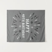 Happy 40th Birthday Fireworks Grey Black White Wandkleed (Voorkant (horizontaal))