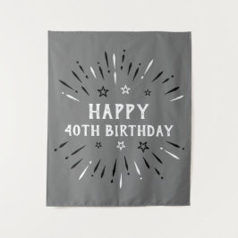 Happy 40th Birthday Fireworks Grey Black White Wandkleed