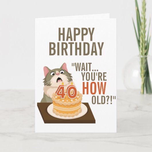 Happy 40th Birthday Funny Cat Humor Retro Joke Kaart (Voorkant)